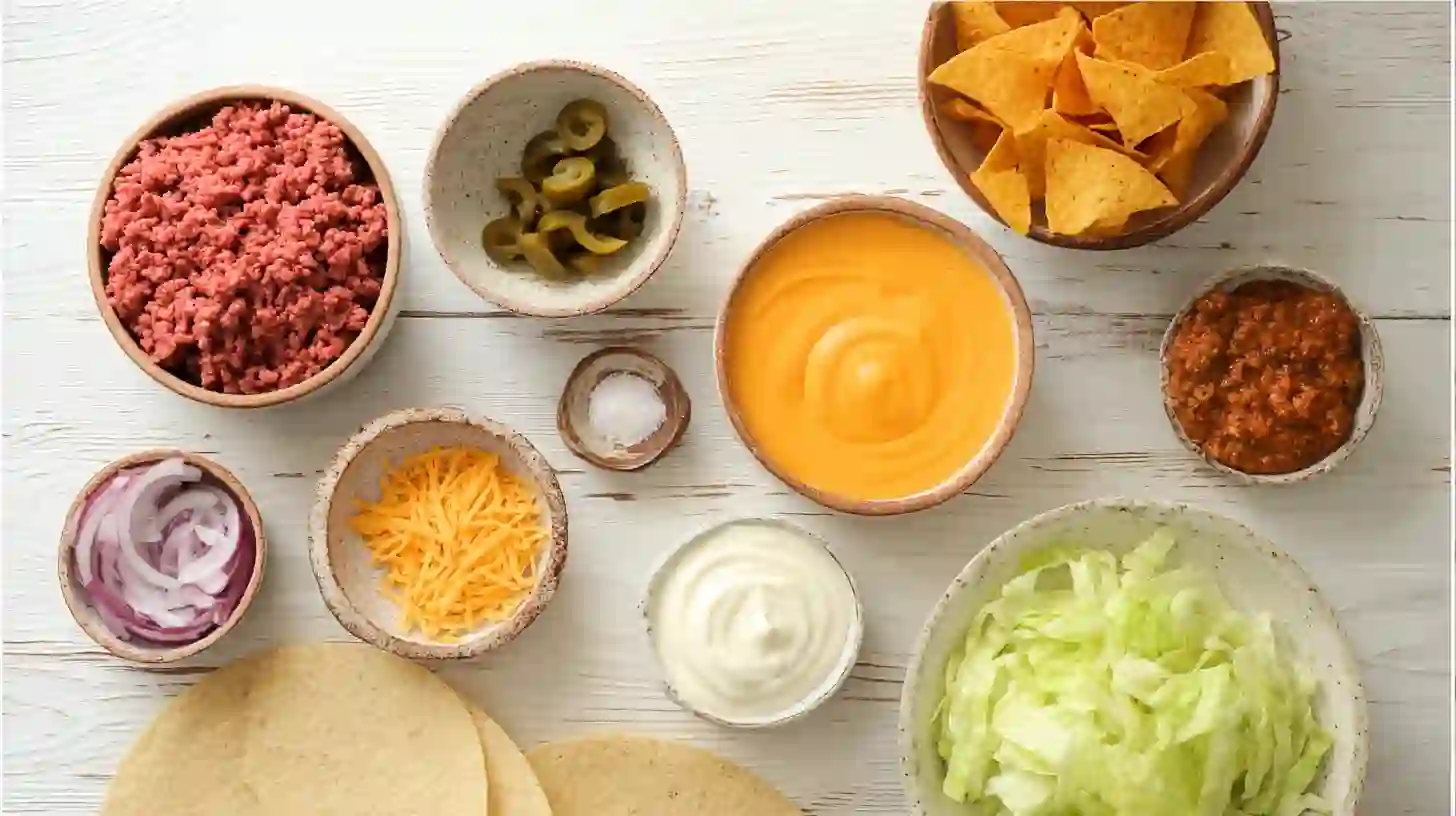 nacho-cheese-beef-wrap-recipe-ingredients Ingredients for Nacho Cheese Beef Wrap including ground beef and Doritos.easy family dinner ideas