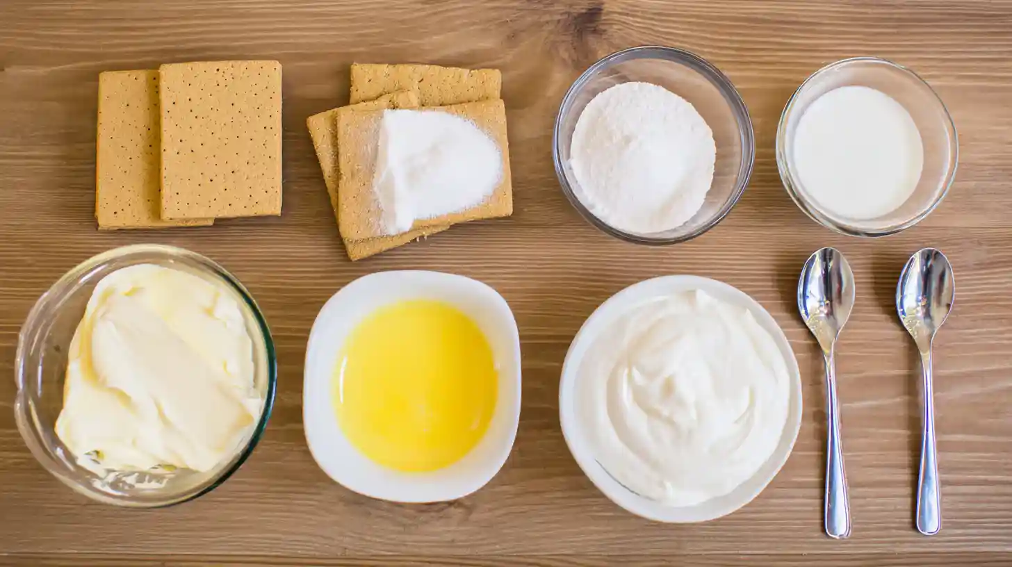 no-bake-lemon-cheesecake-parfait-ingredients Ingredients for No Bake Lemon Cheesecake Parfait laid out on counter