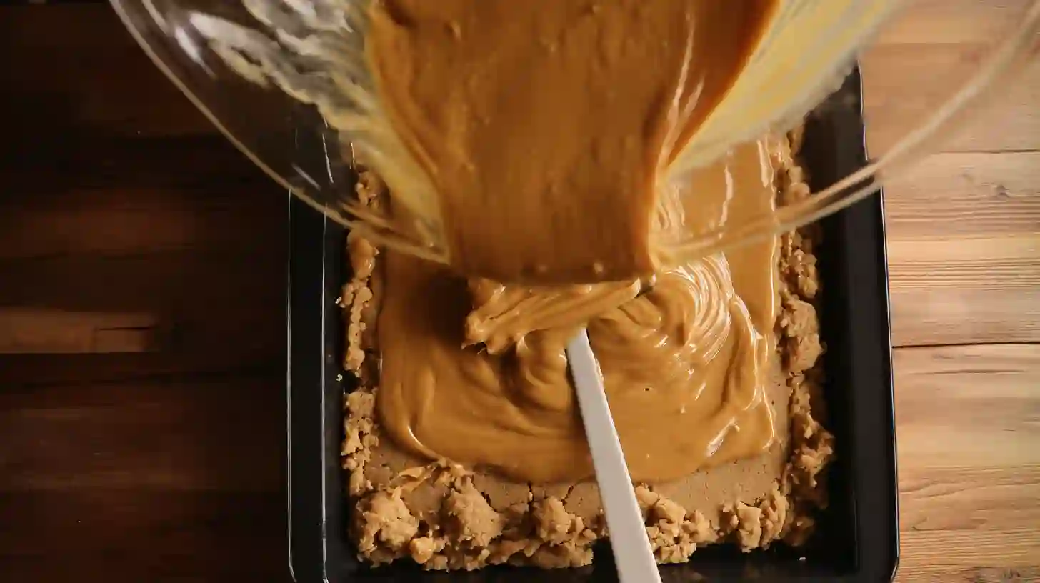 pouring-caramel-over-base-better-than-anything-bars Pouring caramel over Better Than Anything Bars base.cookie bar recipes with condensed milk