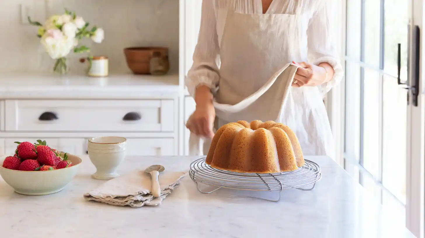 pouring-pound-cake-batter-strawberry-bundt Pouring strawberry coconut batter into a bundt pan for homemade strawberry Italian cream pound cake