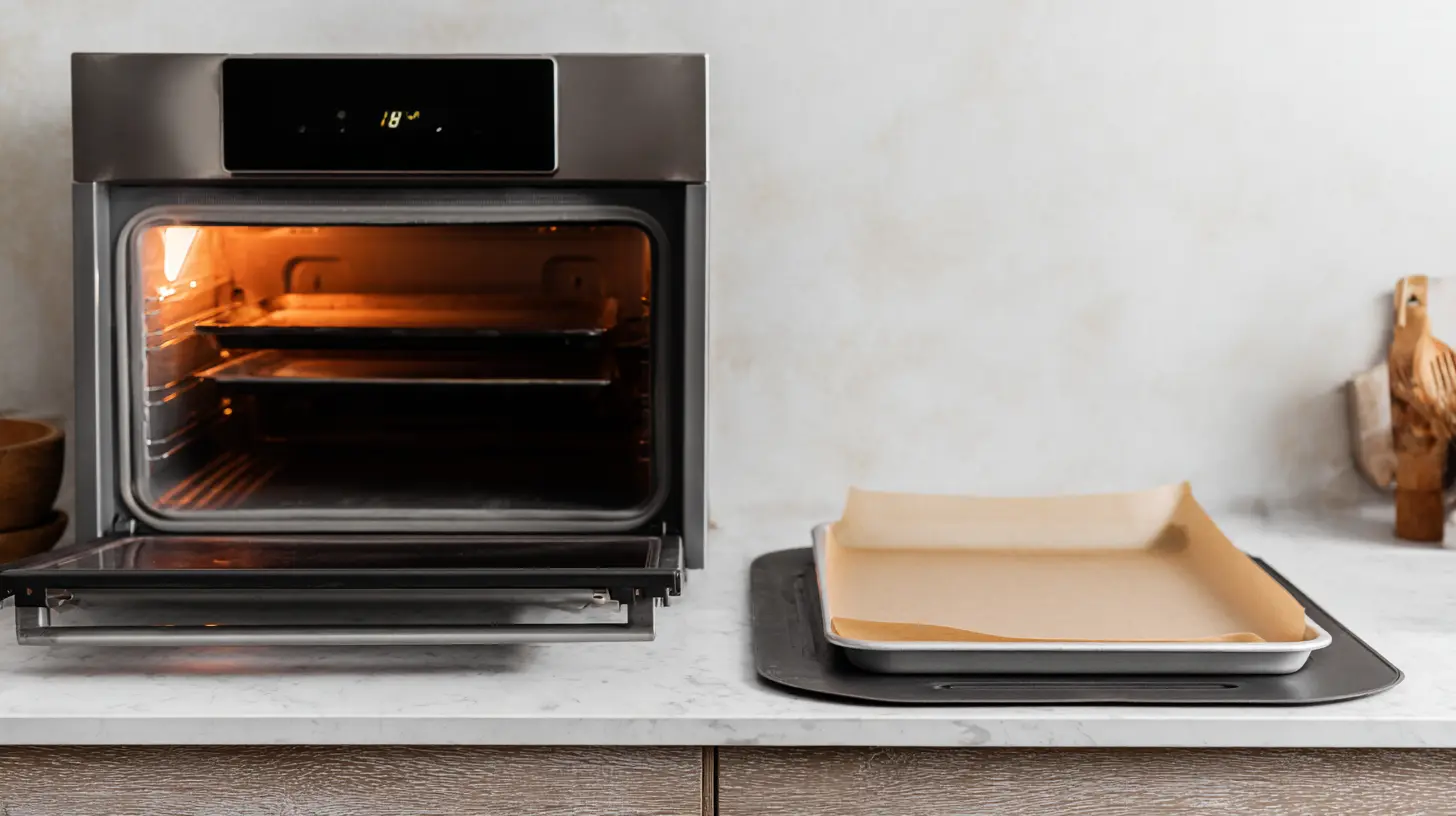 preheat-oven-line-baking-sheet oven preheating to 375 degrees with parchment-lined baking sheet ready