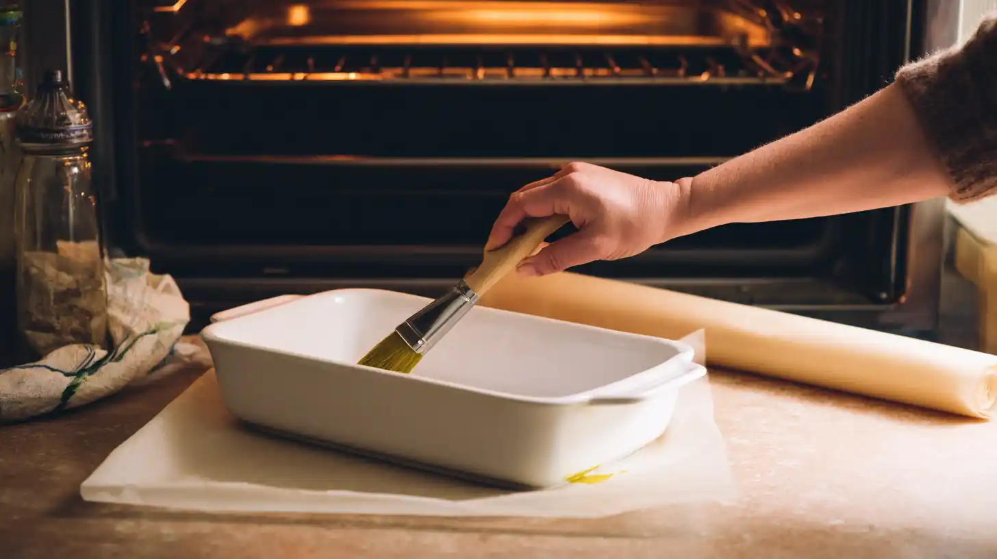 preheat-oven-zucchini-cheese-bake preheating oven and prepping baking dish for gluten free zucchini casserole