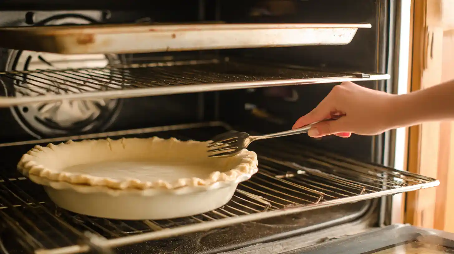 prep-oven-pie-crust-florida-shrimp Preparing pie crust for Florida Shrimp Pie in oven