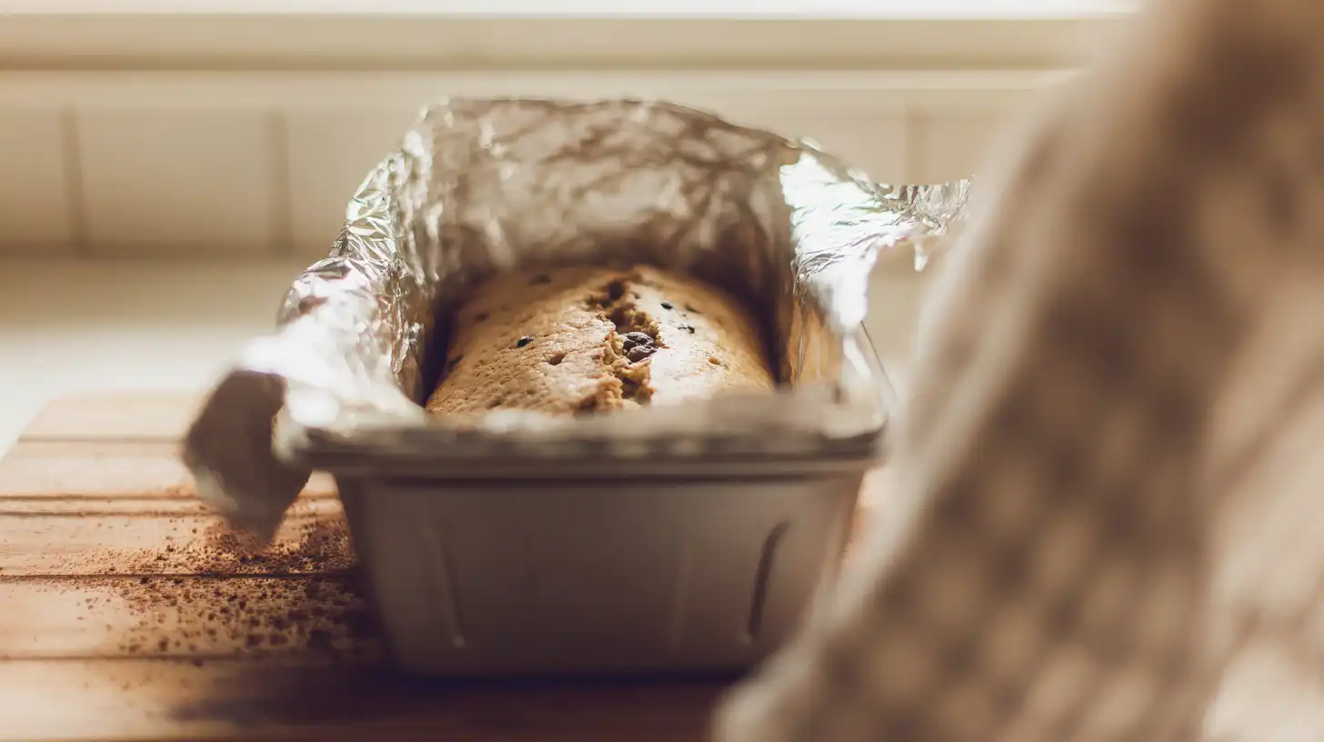 pull-apart-cookie-dough-cheesecake-loaf-baking-step-five Pull Apart Cookie Dough Cheesecake Loaf baking in oven – budget-friendly desserts for families, best homemade baking ideas, gooey chocolate chip cheesecake loaf