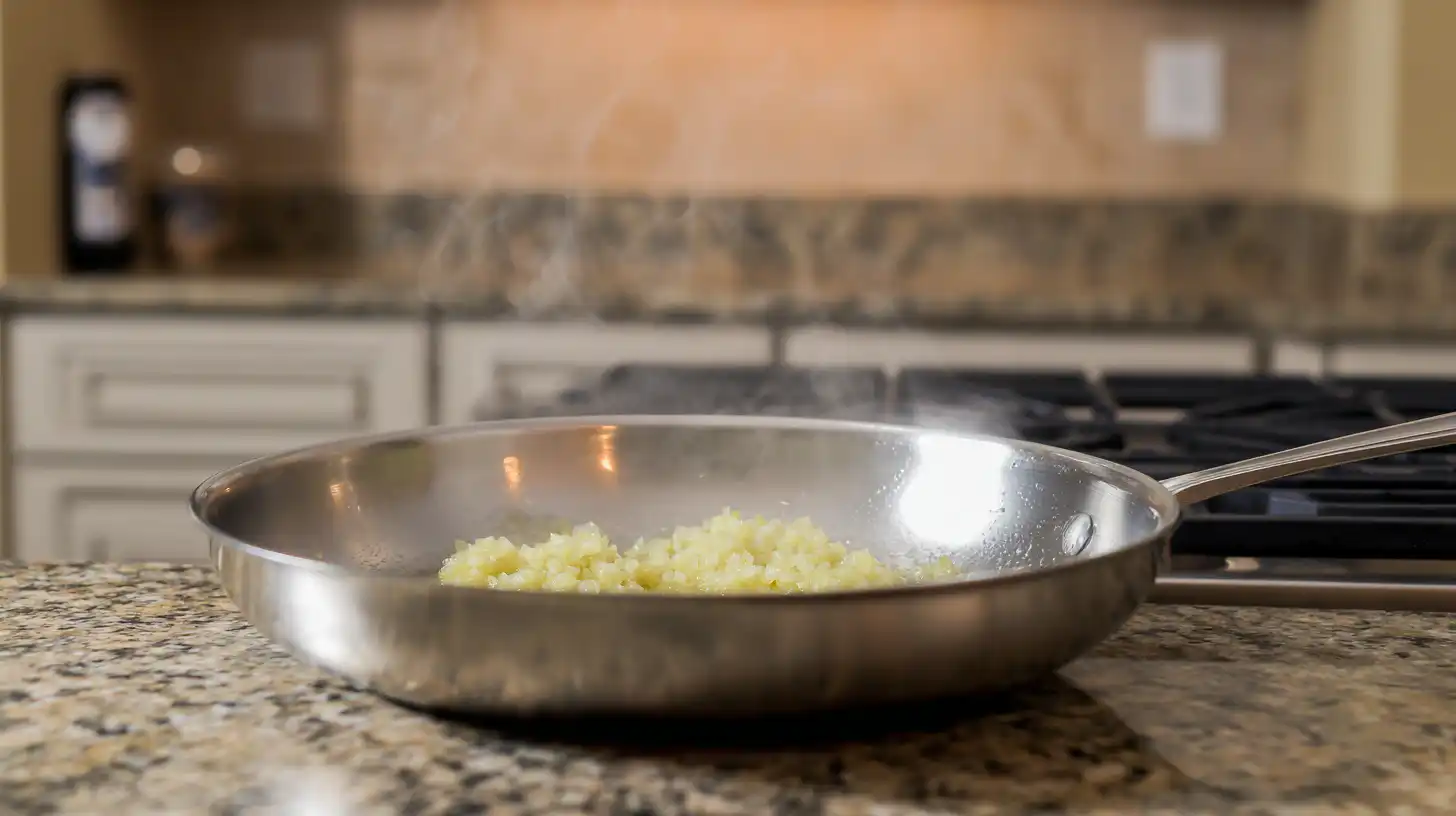 sauteed-garlic-butter-easy-chicken-recipe Sautéing garlic in butter and oil for easy garlic chicken skillet recipe