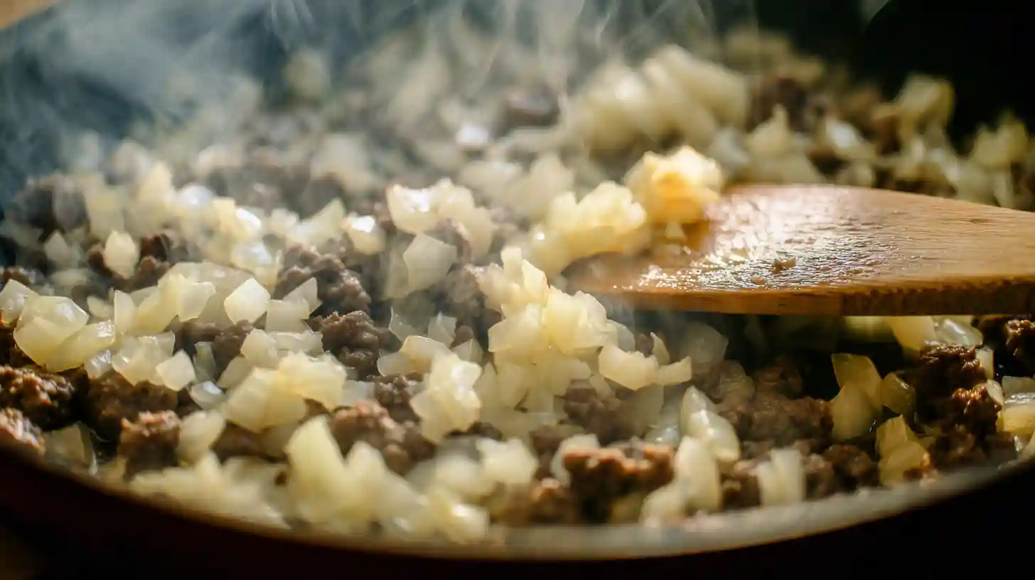 sauteed-onions-garlic-comfort-food-dinner sautéing onions and garlic for budget-friendly comfort food dinner