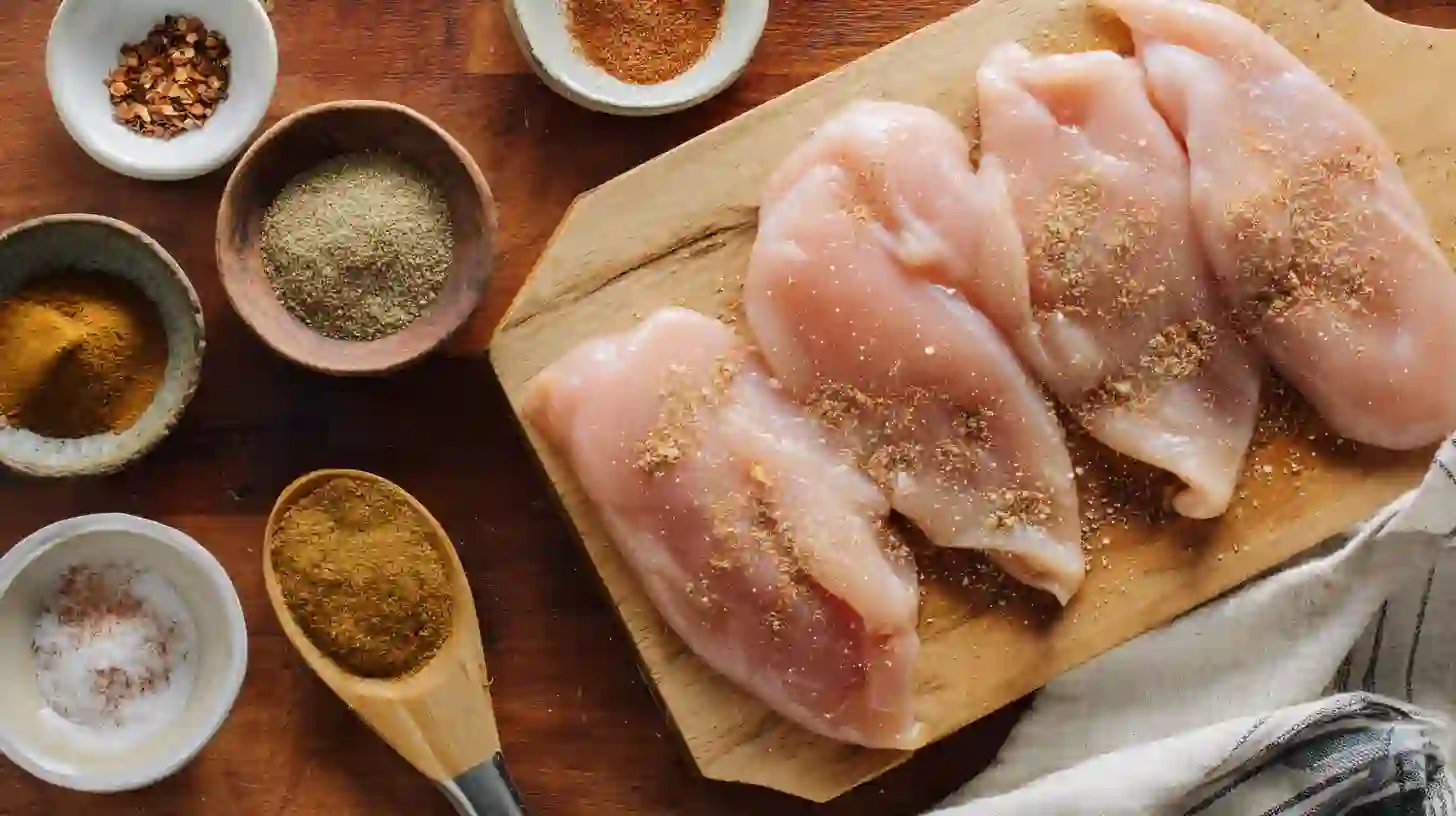 seasoning-cajun-chicken-step2 Seasoning sliced chicken with Cajun spices for linguine