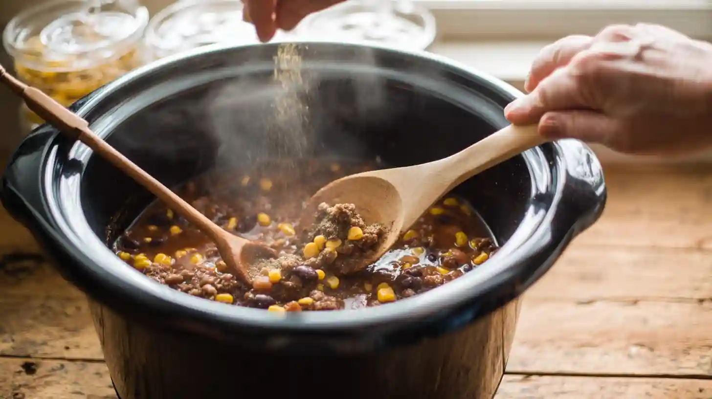 seasoning-ranch-taco-soup-easy-dinner sprinkling taco seasoning and ranch into soup – easy family dinner recipes
