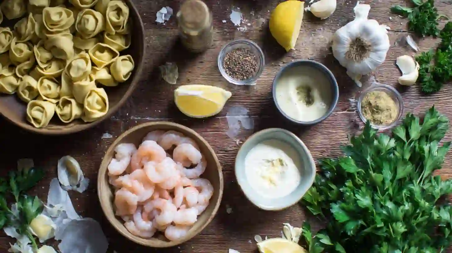 shrimp-tortellini-with-Lemon-Garlic-Cream-Sauce-ingredients Ingredients for Shrimp Tortellini with Lemon Garlic Cream Sauce high-protein meals for muscle gain