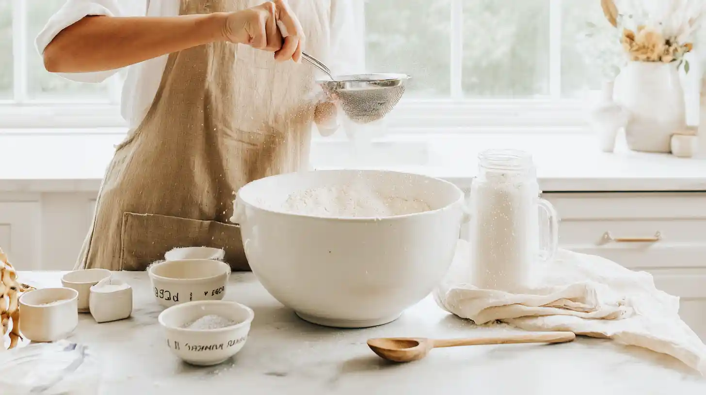 sift-flour-baking-soda-salt-pound-cake-ingredient How to sift flour, baking soda, and salt for a homemade strawberry cream cheese pound cake