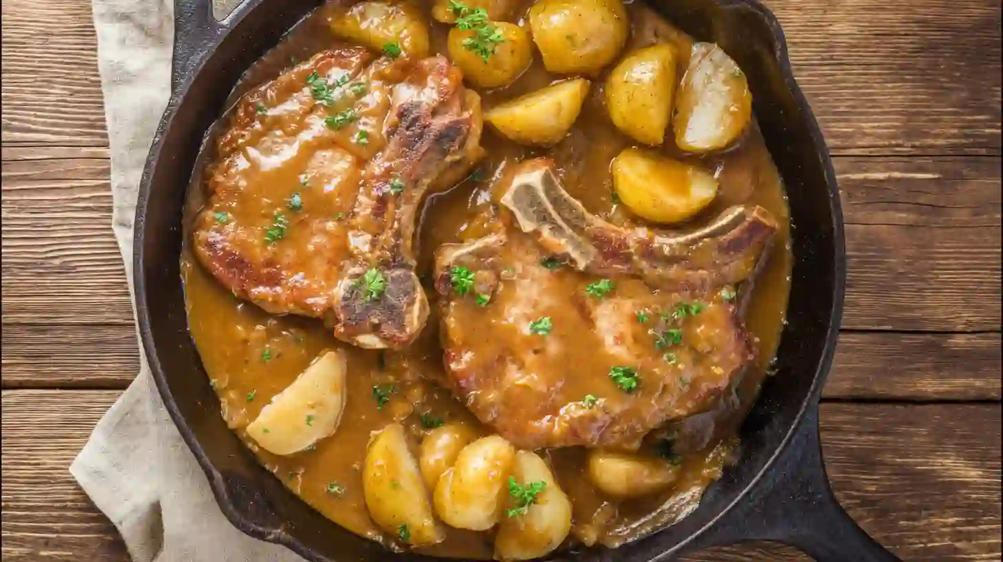 Smothered Pork Chops with Potatoes in Gravy | Family-Favorite
