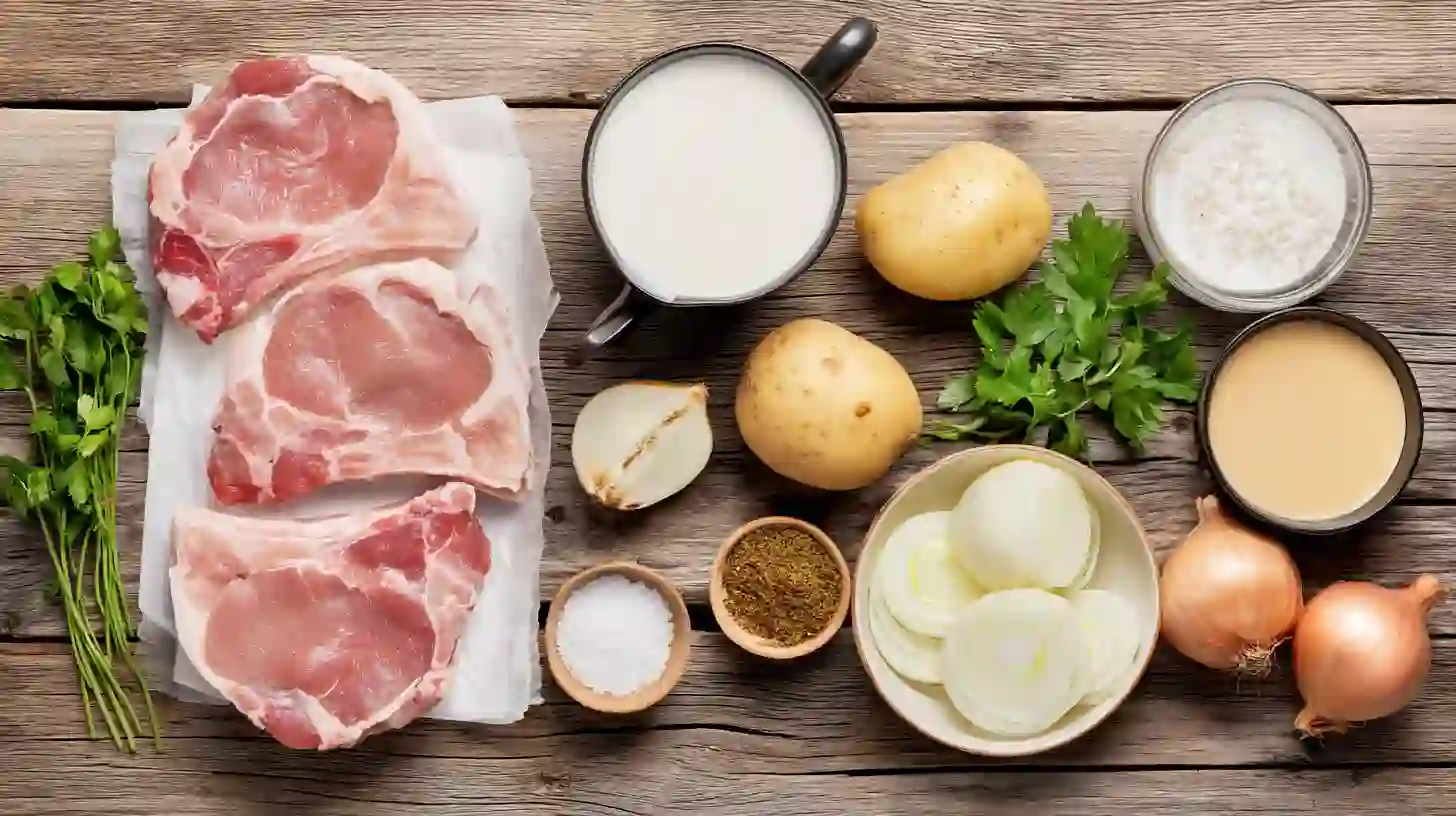 smothered-pork-chops-with-potatoes-in-gravy-ingredients ingredients for Smothered Pork Chops with Potatoes in Gravy