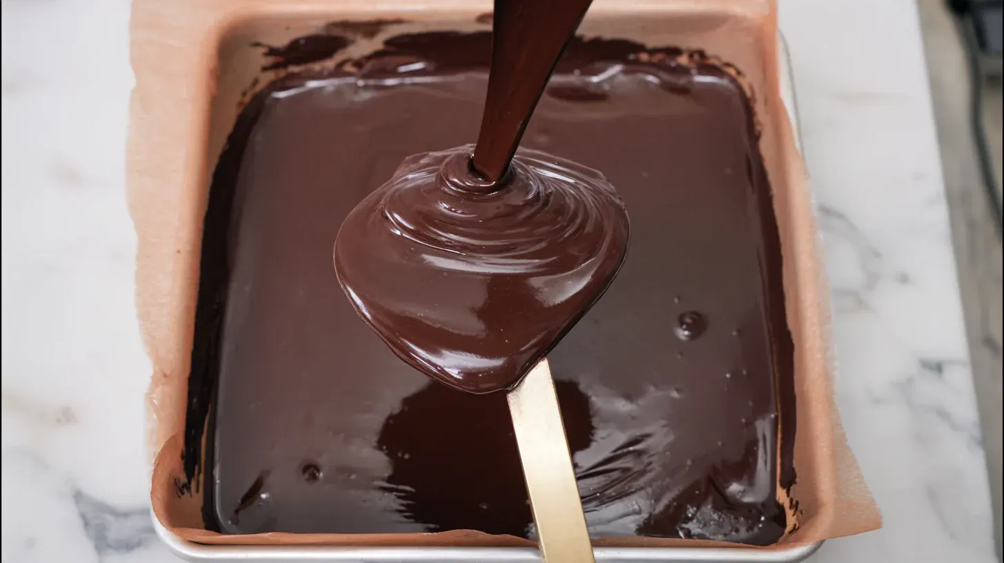 spreading-chocolate-over-coconut Spreading melted chocolate evenly over coconut base