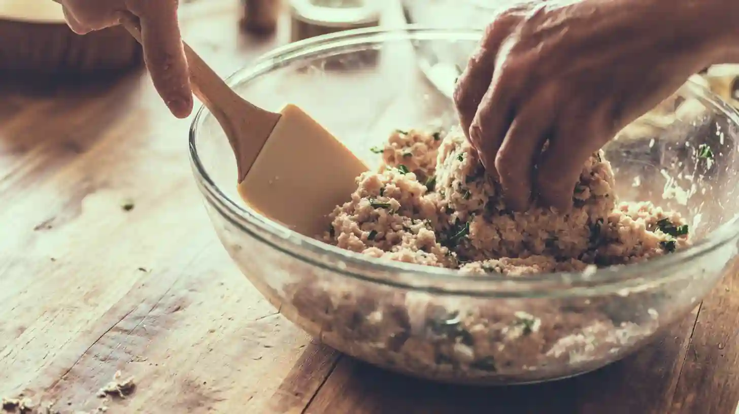 step-2-mixing-garlic-parmesan-chicken-meatloaf Mixing garlic parmesan chicken meatloaf ingredients – quick weeknight chicken recipes