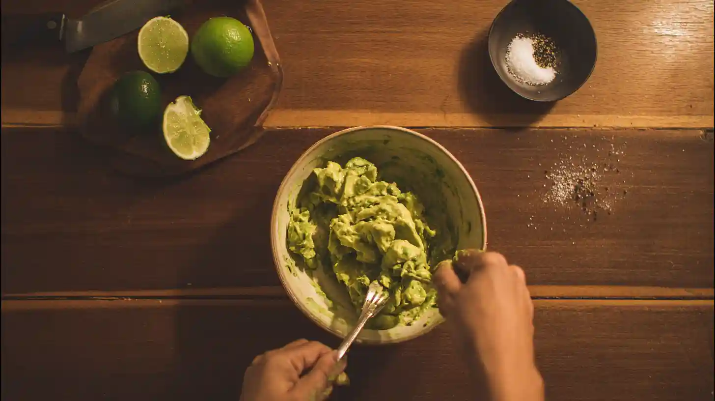step-4-mash-avocado-honey-lime-chicken-avocado-rice-stack Mashed avocado for Honey Lime Chicken and Avocado Rice Stack – easy avocado chicken meal prep with healthy creamy lime avocado