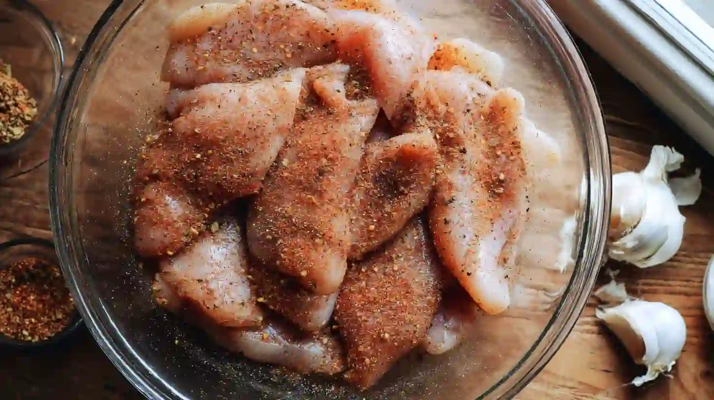 step1-season-cajun-chicken-linguine High protein Cajun chicken seasoned for creamy linguine – easy weeknight dinner recipe