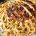 Cajun chicken and creamy Parmesan linguine tossed together – quick and easy weeknight dinner recipe