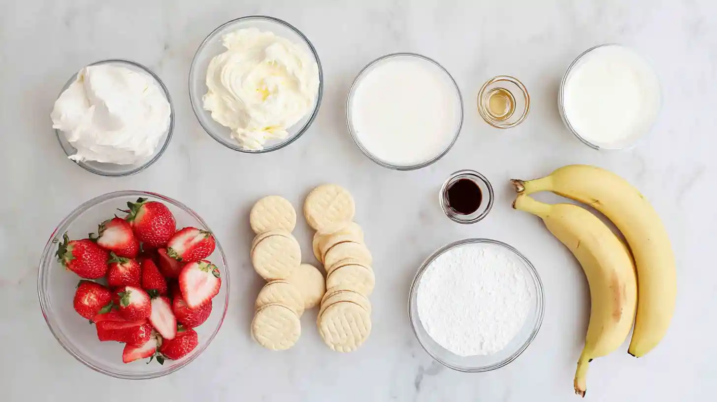 strawberry-cheesecake-banana-pudding-recipe-ingredients Ingredients for Strawberry Cheesecake Banana Pudding Recipe