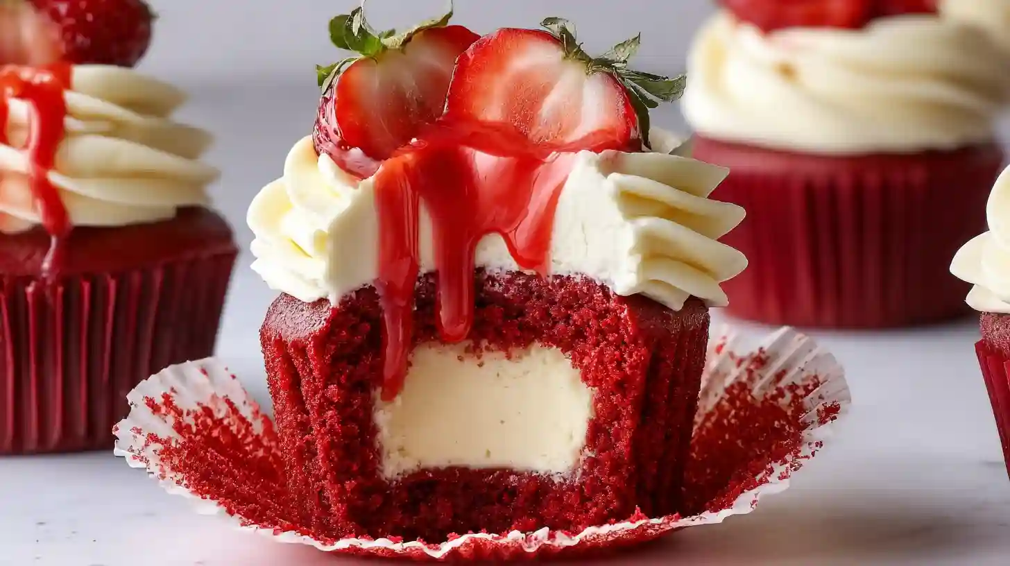 Strawberry Cheesecake Red Velvet Cupcakes Recipe Dreamy Dessert