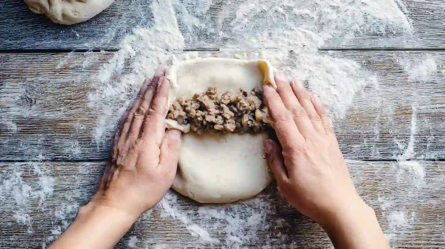 stuffed-biscuit-ground-beef-folding-step3 Budget family meals in the making – stuffing biscuit dough with high-protein ground beef and cheese for quick dinners under 30 minutes