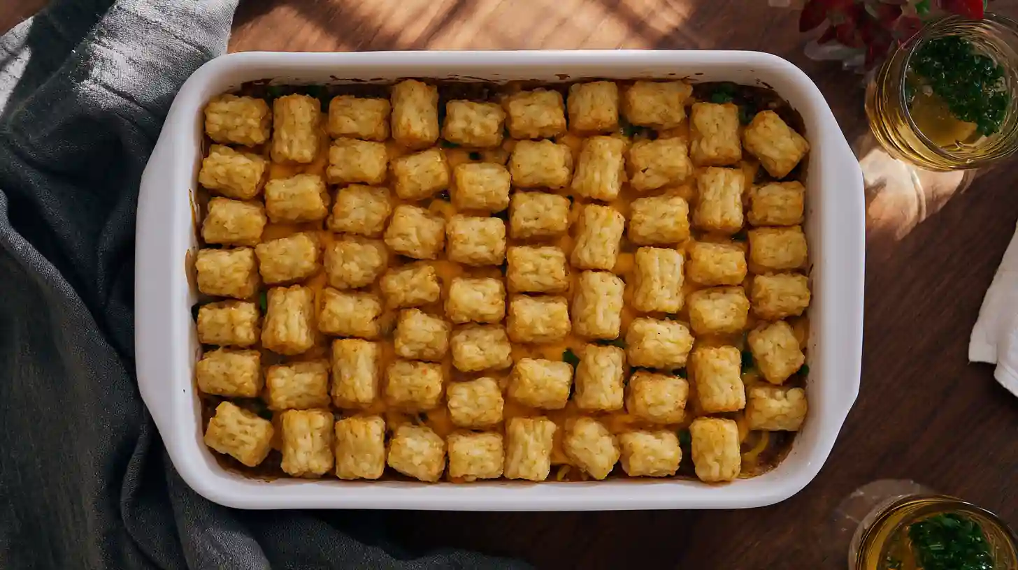 tater-tot-topping-freezer-friendly-casserole topping casserole with frozen tater tots for easy freezer-friendly dinner