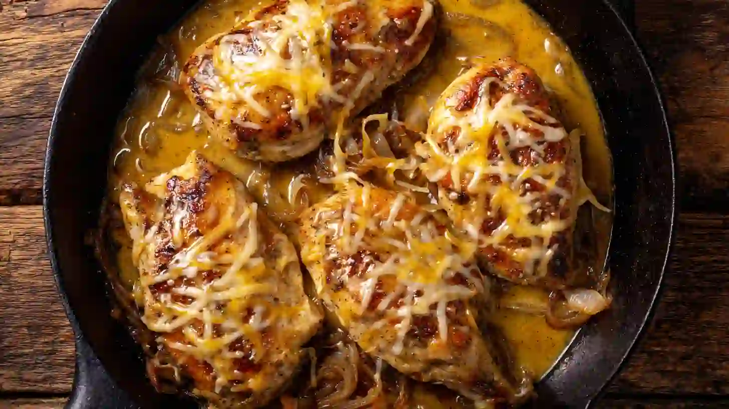 texas-roadhouse-chicken-melted-cheese-onions Melted cheese Texas Roadhouse Butter Chicken – indulgent skillet chicken dinner idea