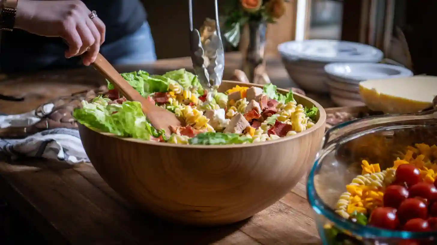 tossing-club-pasta-bowl-step4 Tossing Easy Club Sandwich Pasta Bowl creamy pasta salad for quick healthy dinner
