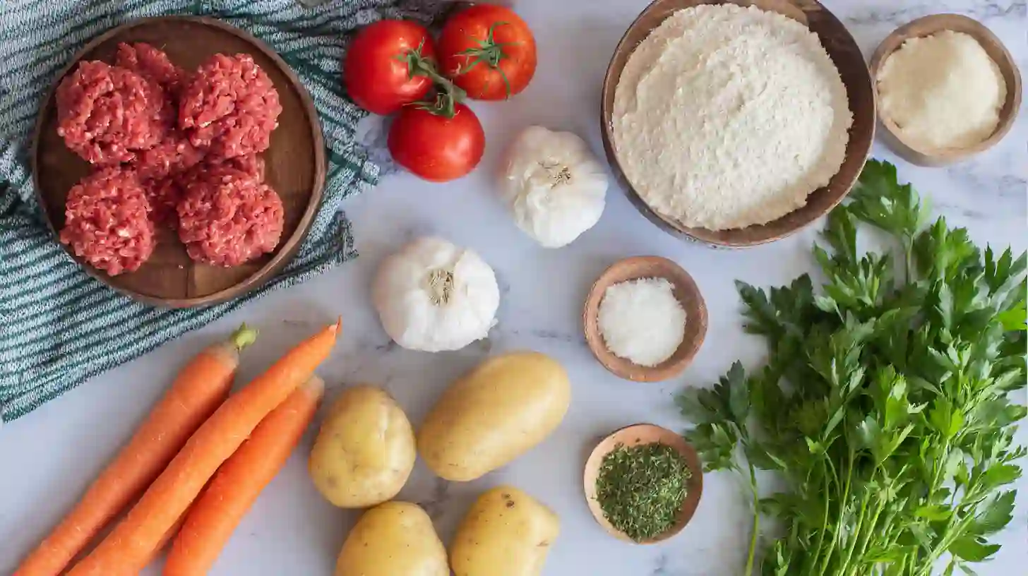traditional-caldo-de-albondigas-Recipe-ingredients caldo de albóndigas fresh ingredients laid out Traditional Caldo de Albóndigas Recipe