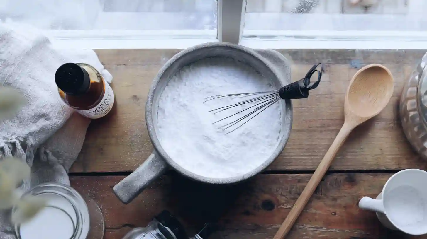 vanilla-glaze-for-crescent-sugar-pizza Mixing glaze for Cinnamon-Sugar Pizza made with Crescent using powdered sugar, milk, and vanilla—an easy crescent roll dessert recipe perfect for family baking.budget-friendly dinners for large families