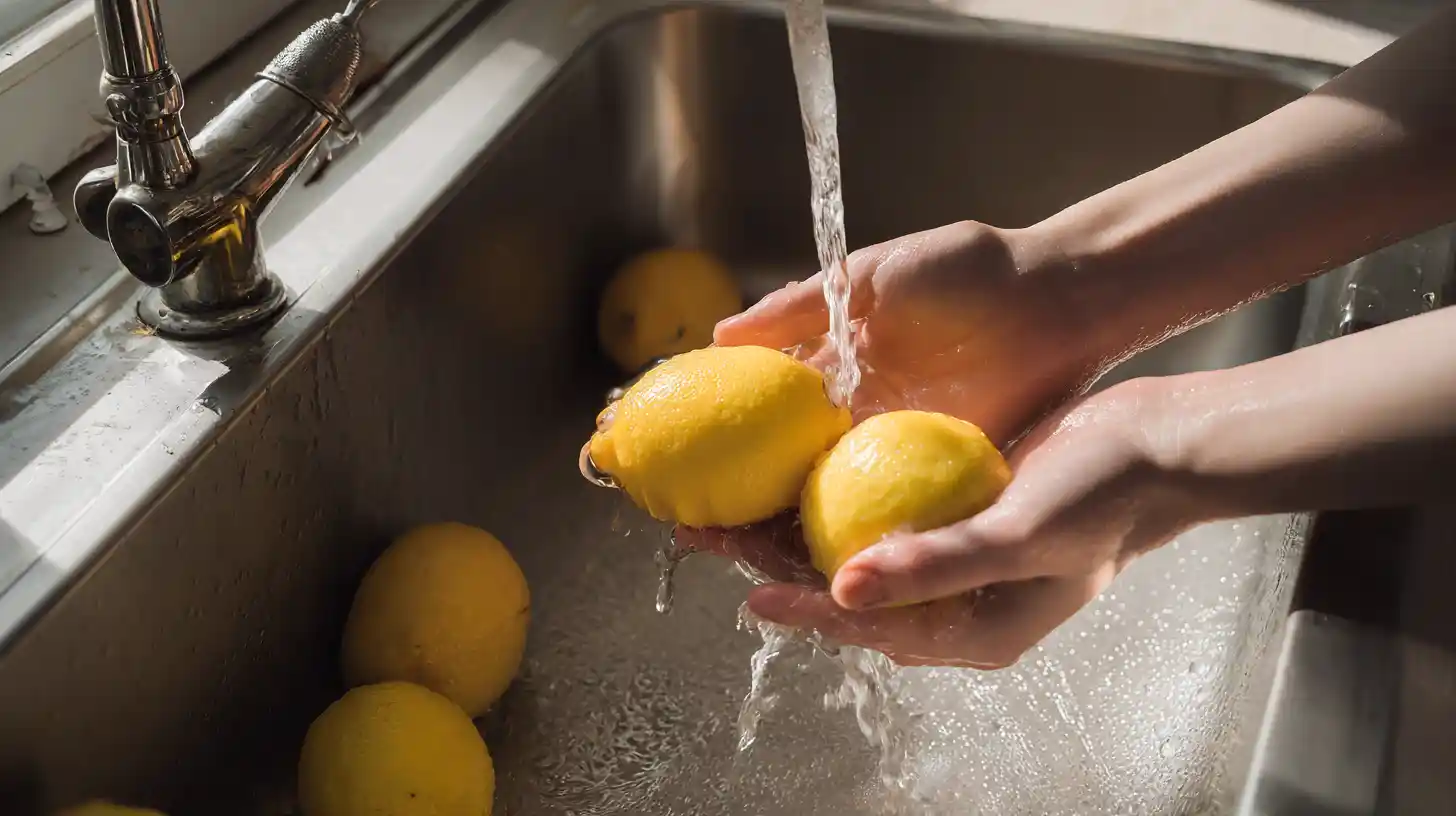 washing-unwaxed-lemons Washing fresh lemons to remove wax for Italian lemon jam recipe and tips on where to buy unwaxed lemons