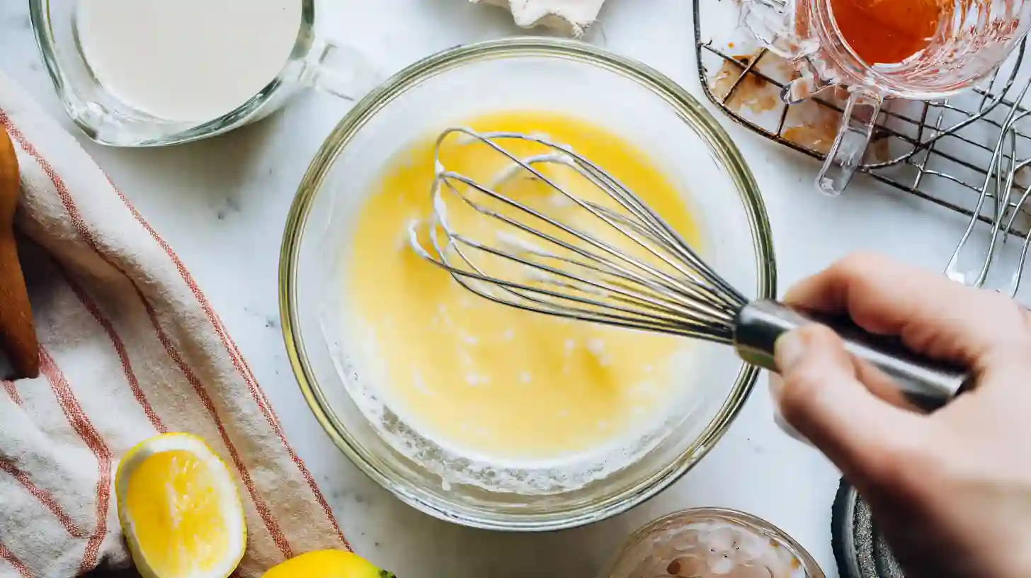 whisking-egg-buttermilk-fritter-batter Whisking egg and buttermilk for fritter batter