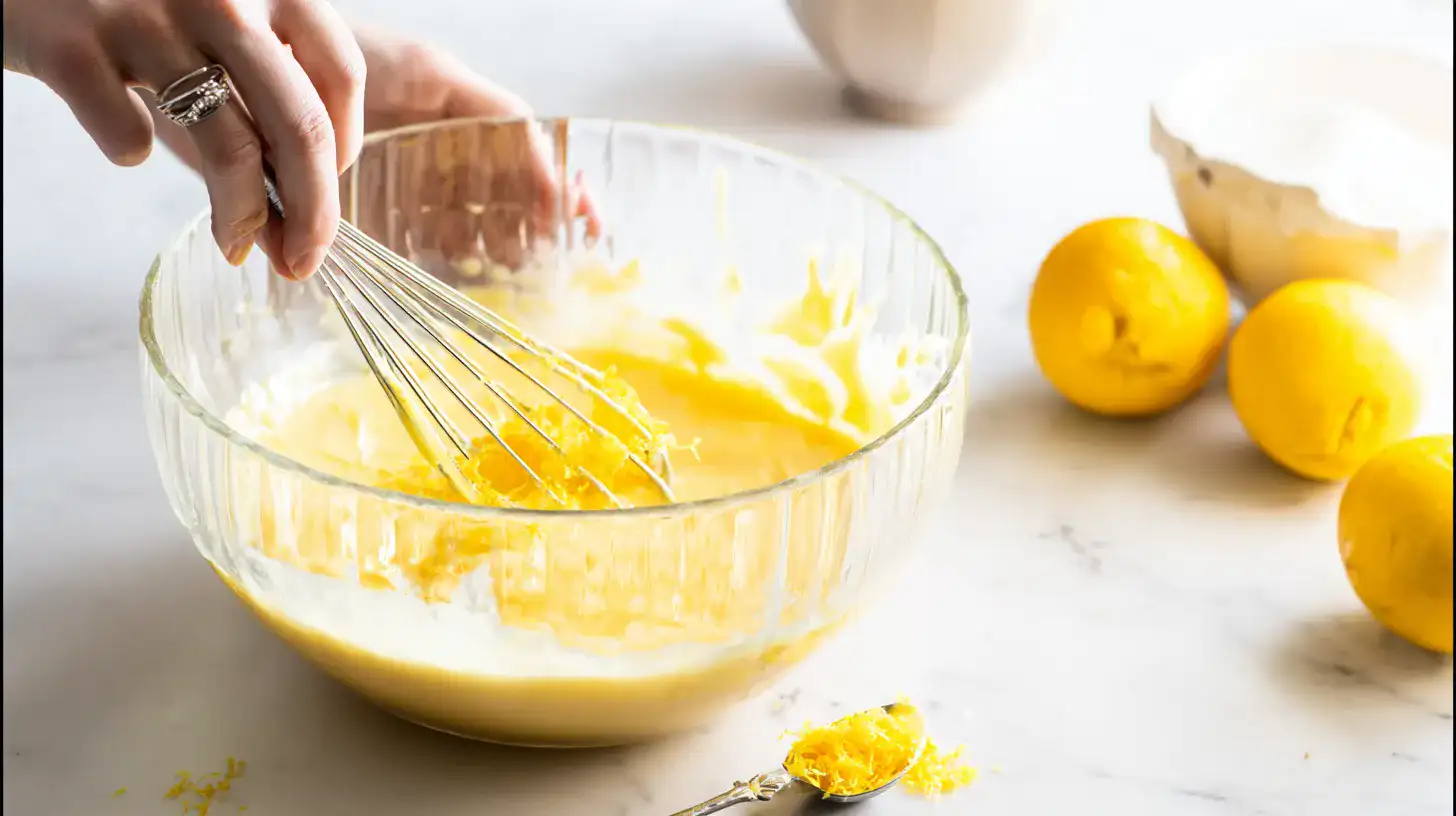 whisking-lemon-pudding-parfait Whisking lemon pudding with milk for cheesecake parfait