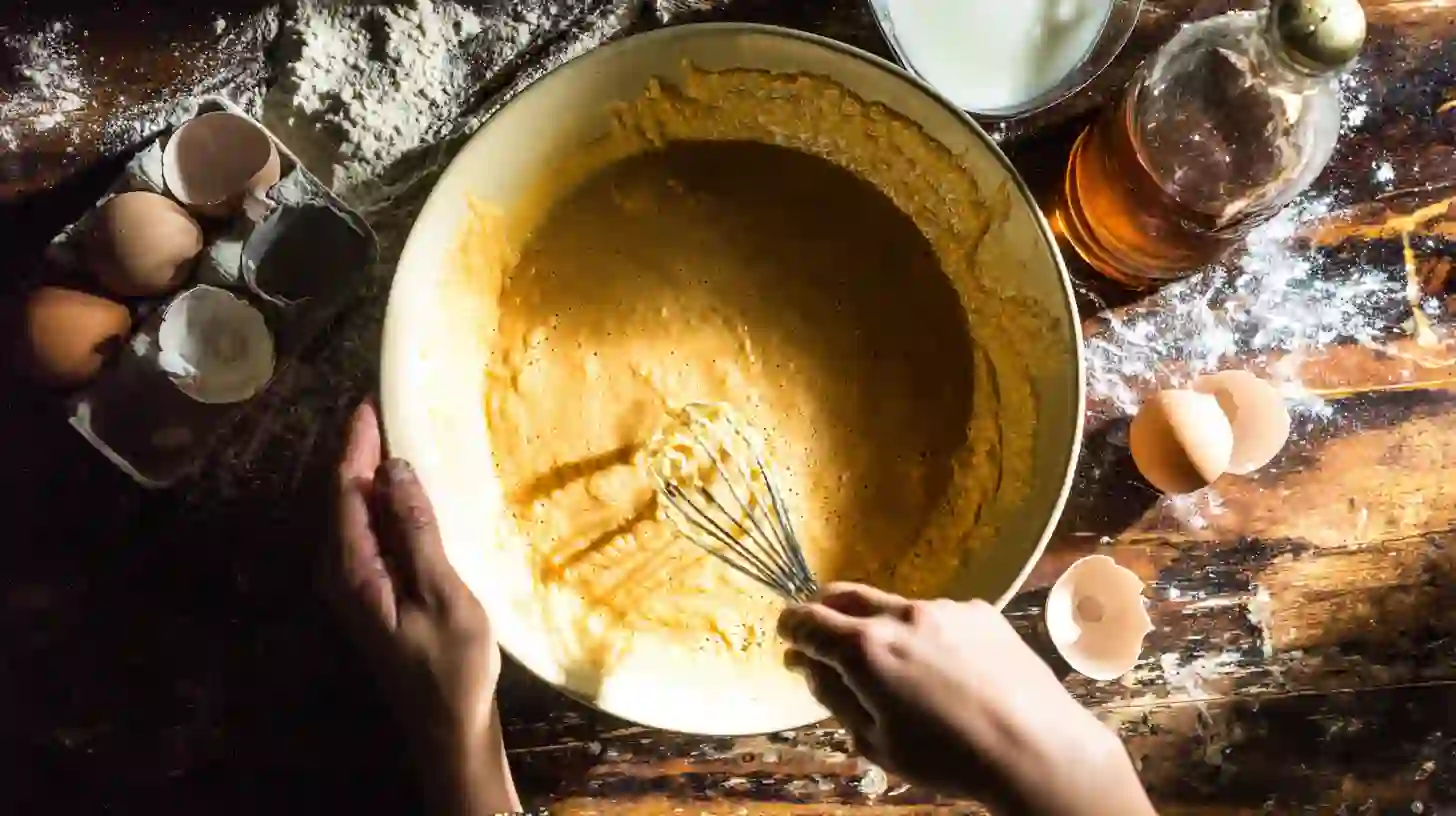 whisking-sweet-potato-batter-gluten-free-cake Whisking creamy sweet potato batter for easy gluten-free cake with natural sugar alternatives