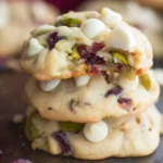 Stack of White Chocolate Cranberry Pistachio Cookies