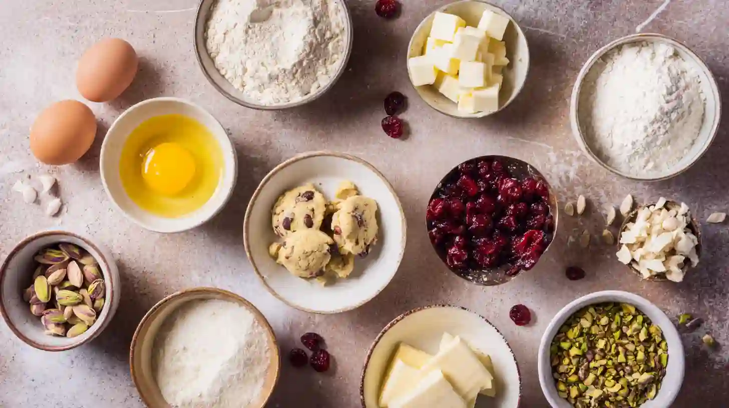 white-chocolate-cranberry-pistachio-cookies-ingredients Ingredients for White Chocolate Cranberry Pistachio Cookies