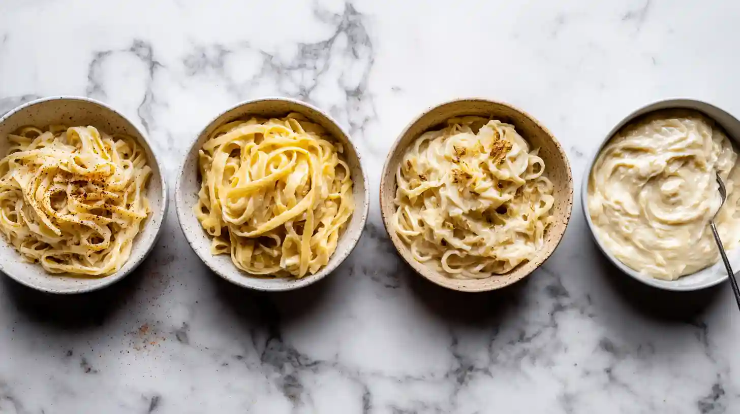 4-variations-homemade-alfredo-sauce-classic-roman-garlic-healthy 4 Delicious Variations of Quick Homemade Alfredo Sauce – Classic American, Authentic Roman, Garlic Lovers, and Healthier versions for Best Pasta Sauces for Families and Save Money on Groceries meals