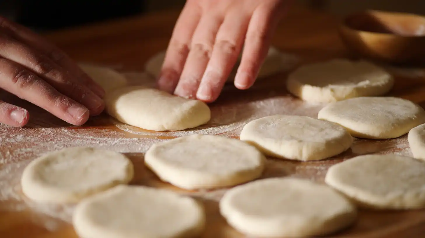 bacon-cheeseburger-loaded-mozzarella-stick-bombs-step2 Flattening biscuit dough circles for Bacon Cheeseburger Loaded Mozzarella Stick Bombs easy family-friendly recipe