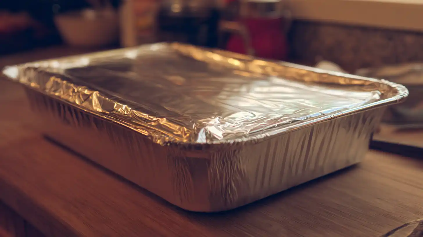 bacon-cheeseburger-sheet-lasagna-covered-bake Bacon Cheeseburger Sheet Lasagna covered with foil before baking for 30 minutes — easy oven-baked family casserole recipe.