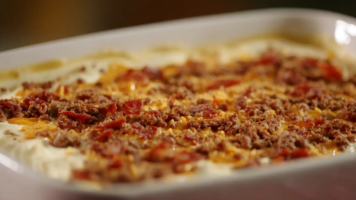 bacon-cheeseburger-sheet-lasagna-ricotta-beef-layer Ricotta and cream of bacon blend spread over noodles, topped with beef and cheddar for Bacon Cheeseburger Sheet Lasagna — easy baked pasta for busy nights.