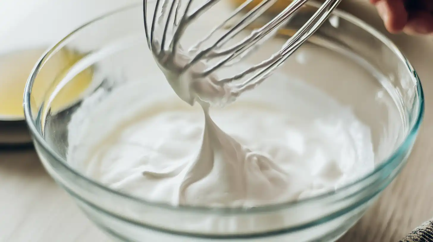 beating-egg-whites-stiff-peaks-cloud-bread Whipping egg whites with cream of tartar until stiff peaks form for protein cloud bread and low carb bread recipe