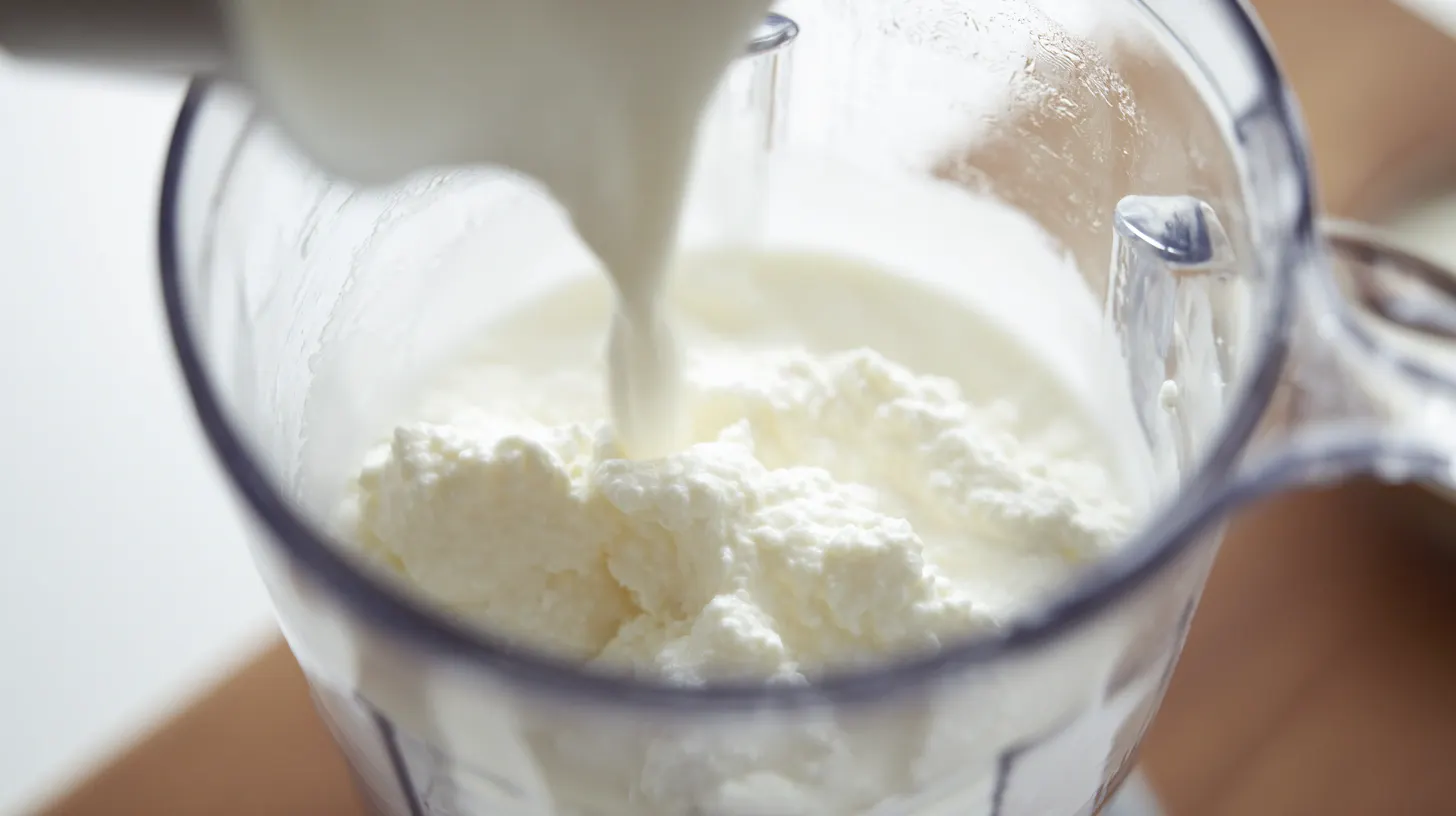 blending-cottage-cheese-for-cloud-bread Blending cottage cheese until smooth for high protein bread with cottage cheese and healthy snack recipes