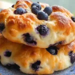 Blueberry Fluffy Cottage Cheese Cloud Bread stacked on a plate