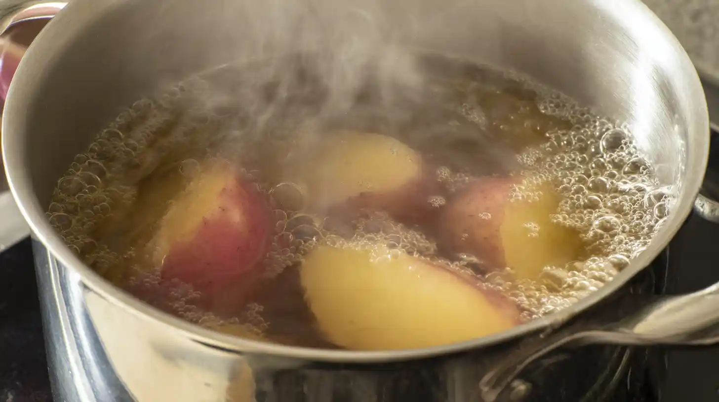 boiling-red-potatoes-baked-potato-chicken-broccoli-casserole-step1 Boiling red potatoes for baked potato chicken and broccoli casserole – easy family dinner prep step