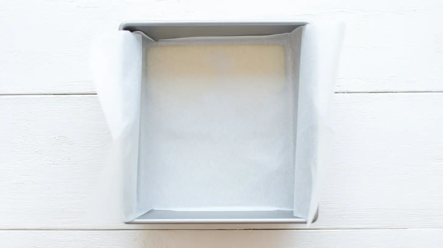 bubblegum-cloud-fudge-step1-line-pan Lining pan with parchment paper for Bubblegum Cloud Fudge recipe, an easy dessert recipe for families and holiday candy recipes