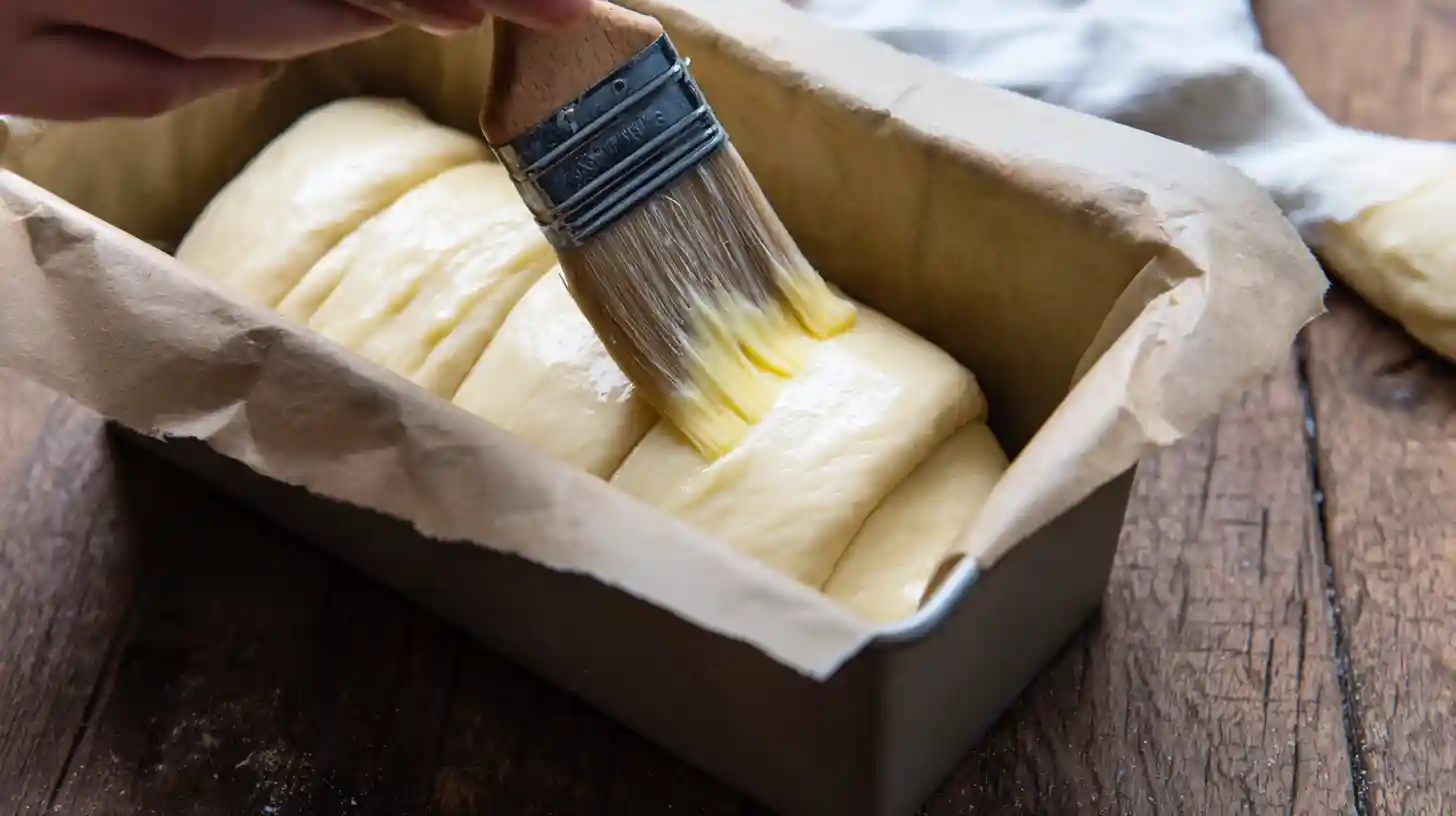 building-croissant-base-boston-cream-loaf Layering croissant dough sheets with butter for Dunkin Donuts Boston Cream Croissant Loaf recipe, one of the best croissant dessert recipes