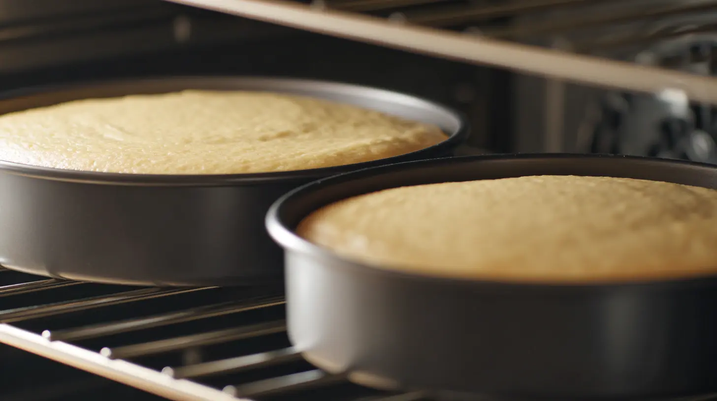 caramel-butter-pecan-praline-poke-cake-step-1-preheat-bake Butter pecan cake batter ready for baking in two 8-inch pans, perfect for quick and cheap meals and comfort food recipes for busy nights