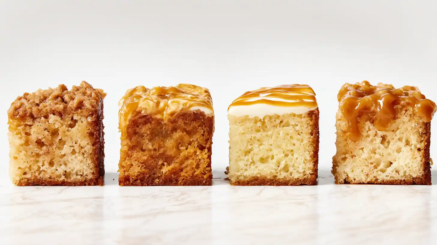 caramel-butter-pecan-praline-poke-cake-variations Four variations of caramel butter pecan praline poke cake including boxed mix, from-scratch butter pecan cake, caramel swirl, and boozy praline sauce, ideal for family-friendly desserts and holiday butter pecan praline dessert recipes
