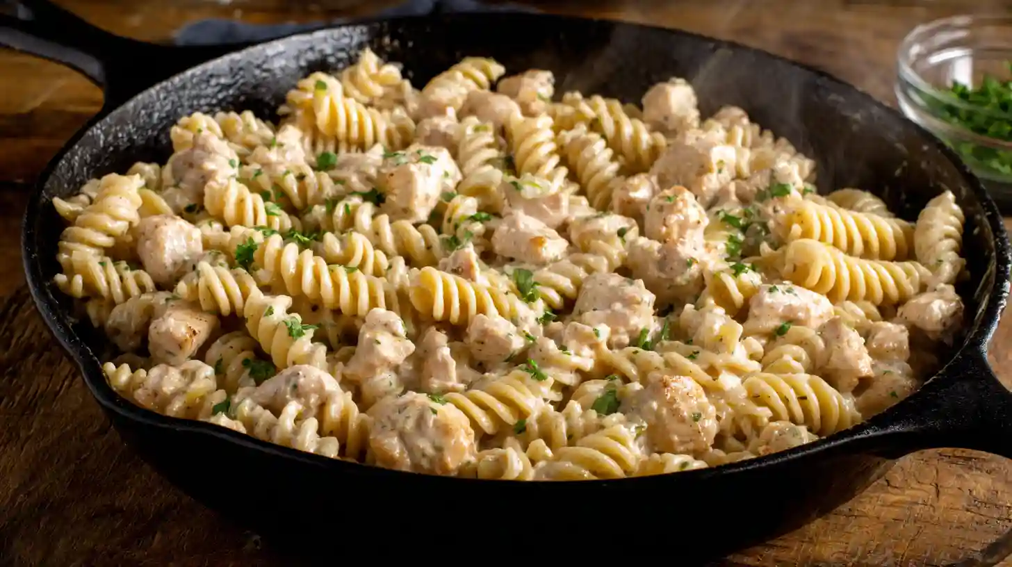 cheesy-cajun-garlic-chicken-rotini-skillet-final Cheesy Cajun Garlic Chicken Rotini Skillet – creamy Cajun pasta dinner recipe, quick family dinner skillet meals, best comfort food recipes