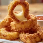 Cheesy mozzarella onion rings served hot with marinara – comfort food recipes for busy nights