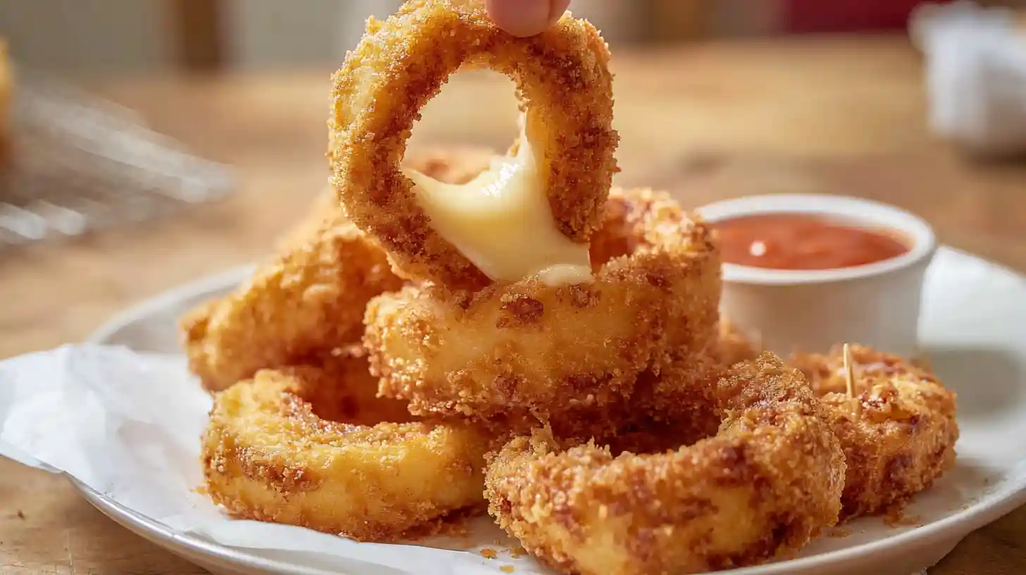 cheesy-mozzarella-onion-rings-served-hot Cheesy mozzarella onion rings served hot with marinara – comfort food recipes for busy nights